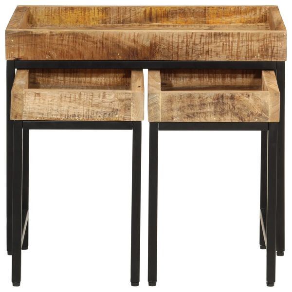 vidaXL Satsbord 3 st massivt massivt grovt mangotr&auml; och j&auml;rn