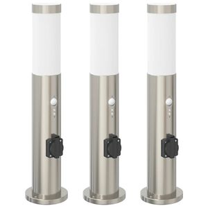 vidaXL Pollare med sensor och uttag 3 st 50 cm rostfritt st&aring;l IP44