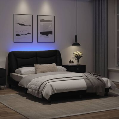 vidaXL Sängram med LED-belysning svart 120x200 cm konstläder