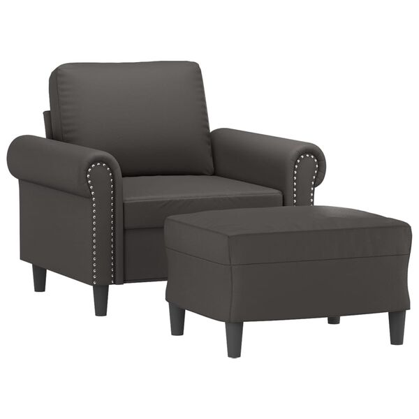 vidaXL F&aring;t&ouml;lj med fotpall gr&aring; 60 cm konstl&auml;der