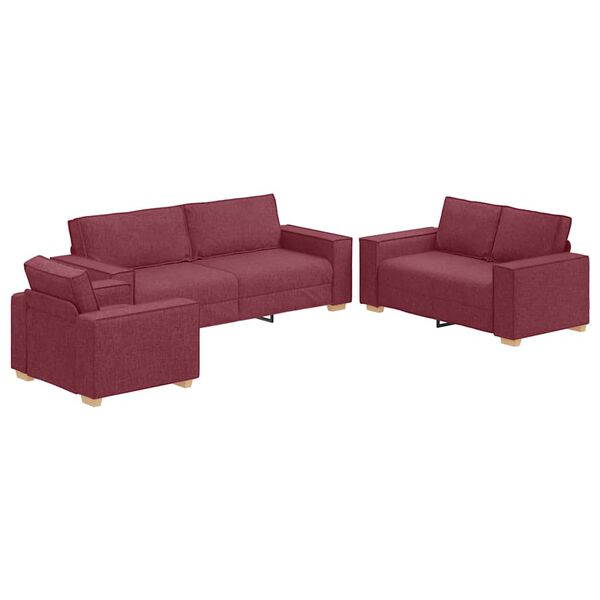 vidaXL Soffa 3 pcs Vinr&ouml;d 220 x 80 x 84 cm Linnenblandad tyg