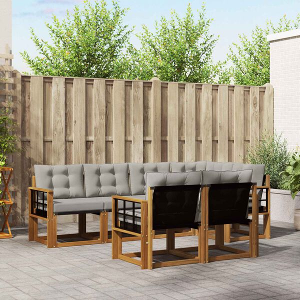 vidaXL Utomhussoffset med kudde 7 pcs Naturlig och Ljus Gr&aring;