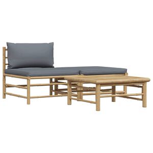 vidaXL Loungegrupp f&ouml;r tr&auml;dg&aring;rden med m&ouml;rkgr&aring;a dynor 3 delar bambu