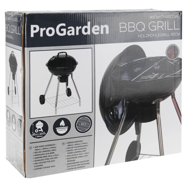 ProGarden Grill p&aring; hjul 47 cm svart