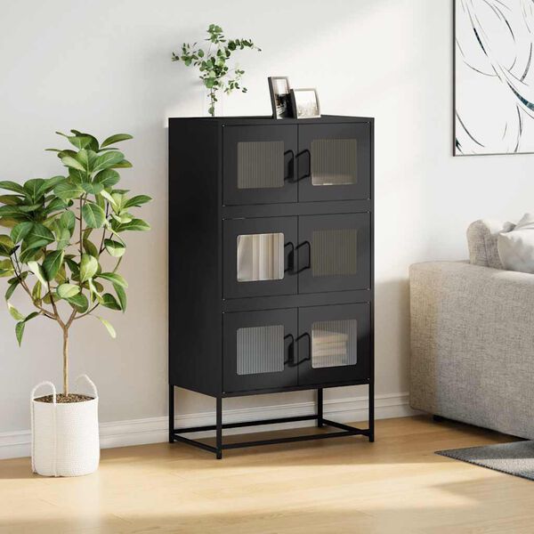 vidaXL Highboard svart 68x39x123 cm st&aring;l