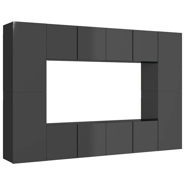 vidaXL Tv-sk&aring;p 8 delar gr&aring; h&ouml;gglans konstruerat tr&auml;