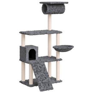 vidaXL Kattr&auml;d med kl&ouml;spelare i sisal m&ouml;rkgr&aring; 131 cm