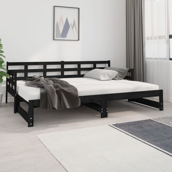 vidaXL Bäddsoffa svart massiv furu 2x(80x200) cm