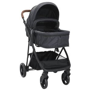vidaXL Barnvagn 2-i-1 antracit och svart st&aring;l