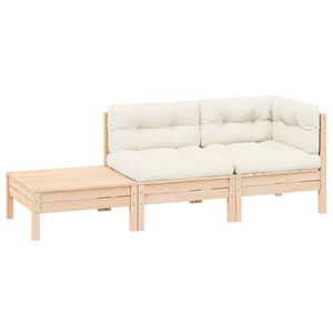 vidaXL Loungegrupp med gr&auml;ddvita dynor 3 delar massiv furu