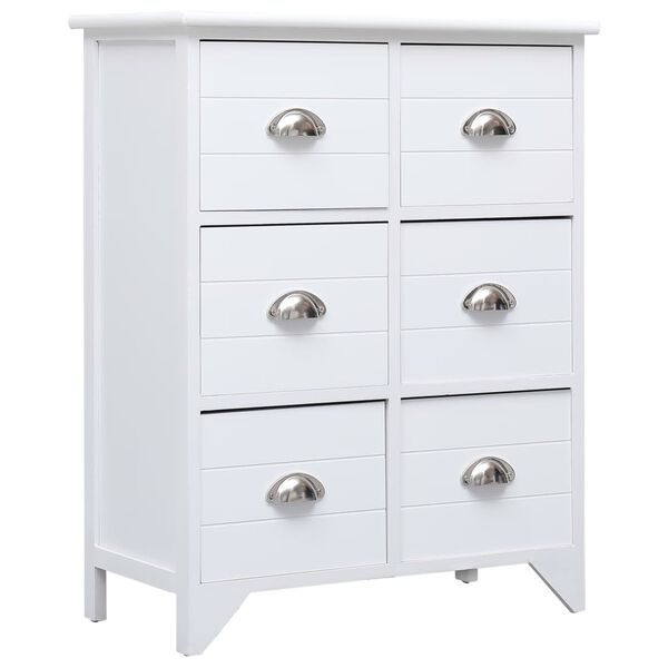 vidaXL Byrå med 6 lådor vit 60x30x75 cm paulownia