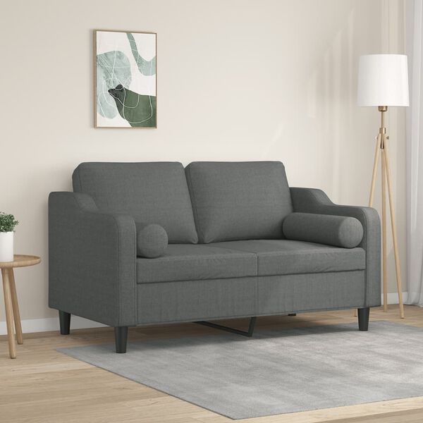 vidaXL 2-sits soffa med prydnadskuddar m&ouml;rkgr&aring; 120 cm tyg