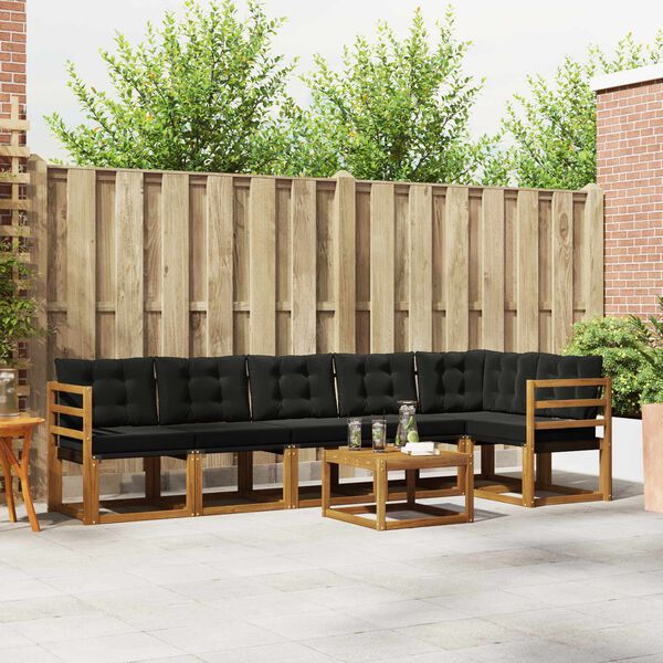 vidaXL Utomhussoffset med kudde 7 pcs Naturlig och svart