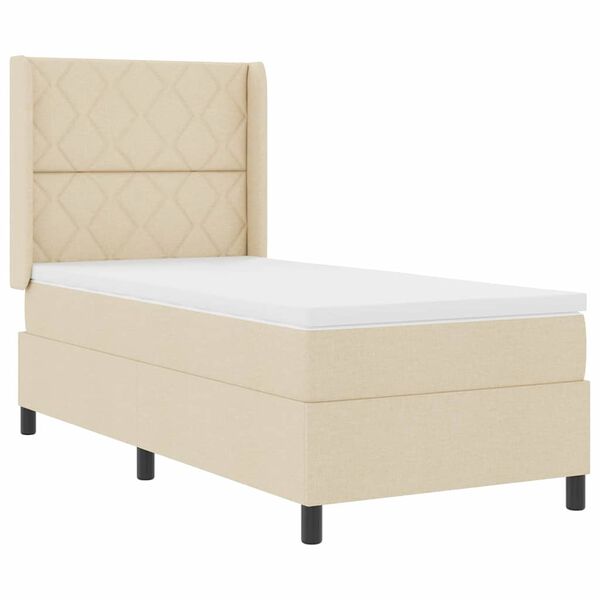 vidaXL B&auml;ddfj&auml;der med madrass med huvudgavel Kr&auml;m 100 x 200 cm tyg