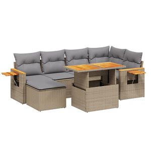 vidaXL Matgrupp f&ouml;r tr&auml;dg&aring;rden med dynor 7 delar beige konstrotting