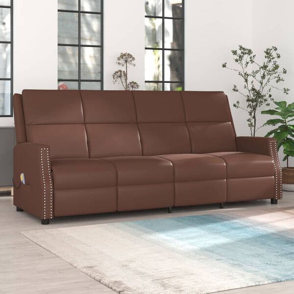 vidaXL Massagef&aring;t&ouml;lj 4-sits brun konstl&auml;der