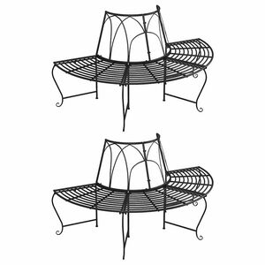 vidaXL Halvrund tr&auml;db&auml;nk 2 st &Oslash;159 cm svart st&aring;l