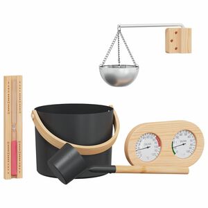 vidaXL Set med badtillbeh&ouml;r 5 st Svart Aluminium och massiv furu