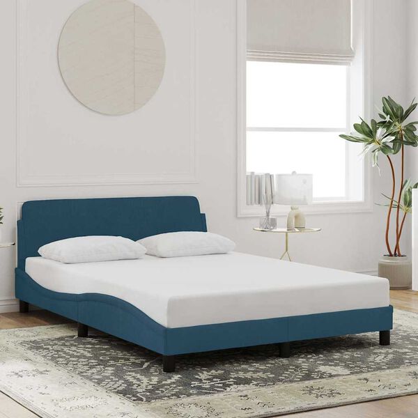 vidaXL Bed Frame with Headboard "Dover" Blue 140x200 cm Velvet