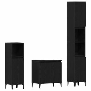 vidaXL Badrumsm&ouml;belset 3 pcs Svart Ek Konstruktions tr&auml; och metall