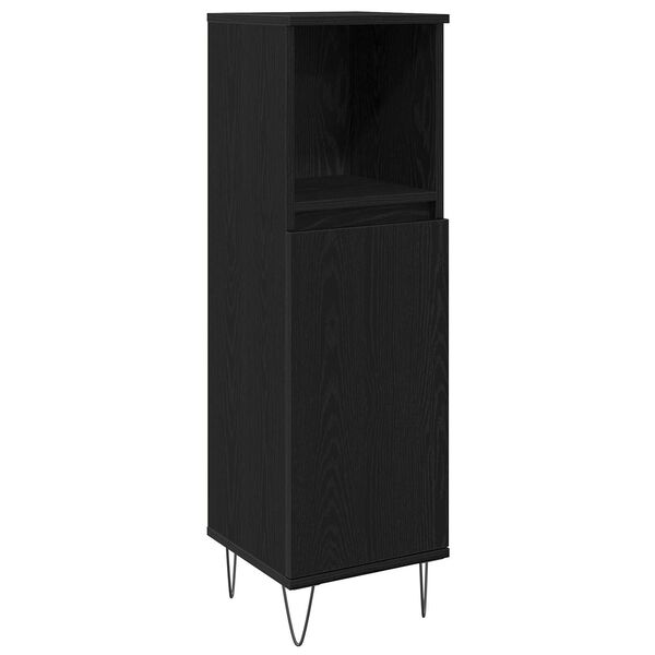 vidaXL Badrumsm&ouml;belset med hylla 3 pcs Svart Ek Konstruerat tr&auml;