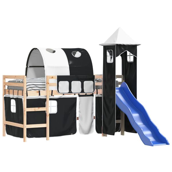 vidaXL Lofts&auml;ng med torn vit&svart 90x200cm massiv furu