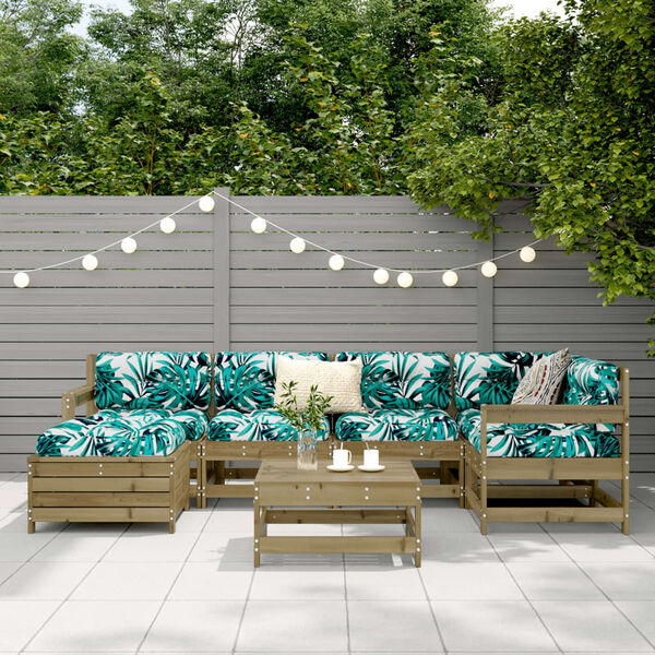 vidaXL Soffgrupp f&ouml;r tr&auml;dg&aring;rden 7 delar impregnerad furu