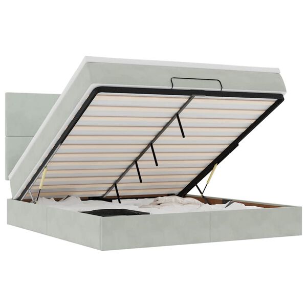 vidaXL Ottoman s&auml;ngram med madrasser ljusgr&aring; 160x200 cm sammet