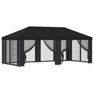 vidaXL Paviljong med v&auml;ggar 6 x 3 m Svart Polyester och St&aring;l 190