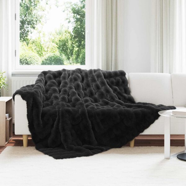 vidaXL Faux Kaninp&auml;ls Filt 4 pcs Svart 220 x 240 cm Polyester