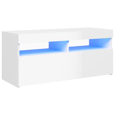 vidaXL TV-bänk med LED-belysning vit högglans 90x35x40 cm