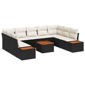 vidaXL Tr&auml;dg&aring;rdsoffset med kudde 5 pcs Svart och kr&auml;m Polyrattan