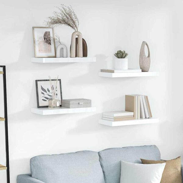 vidaXL Sv&auml;vande v&auml;gghyllor 4 st vit h&ouml;gglans 50x23x3,8 cm MDF