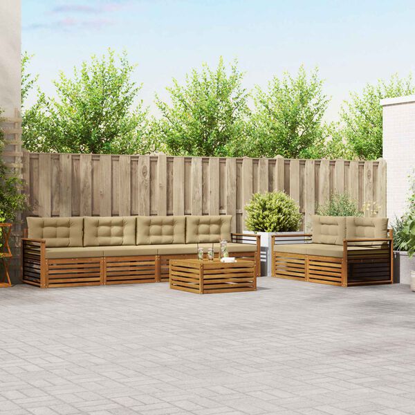 vidaXL Utomhussoffset med kudde 7 pcs Naturlig och Beige