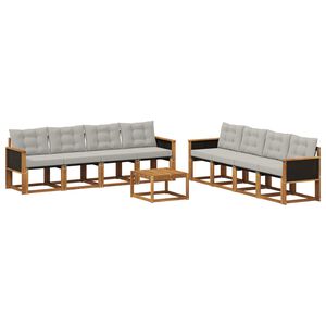 vidaXL Utomhussoffset med kudde 9 pcs Naturlig och ljusgr&aring;