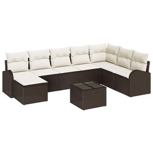 vidaXL Tr&auml;dg&aring;rdsoffset med kudde 9 pcs Brun Poly rattan