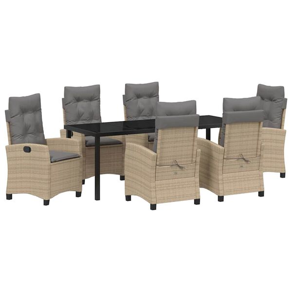 vidaXL Tr&auml;dg&aring;rdsm&ouml;belset med kudde 7 pcs Beige konstrotting
