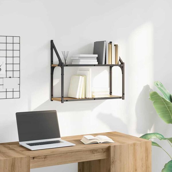 vidaXL Vägg hylla med hylla artisan ek 60 x 21 x 51 cm Konstruerat trä