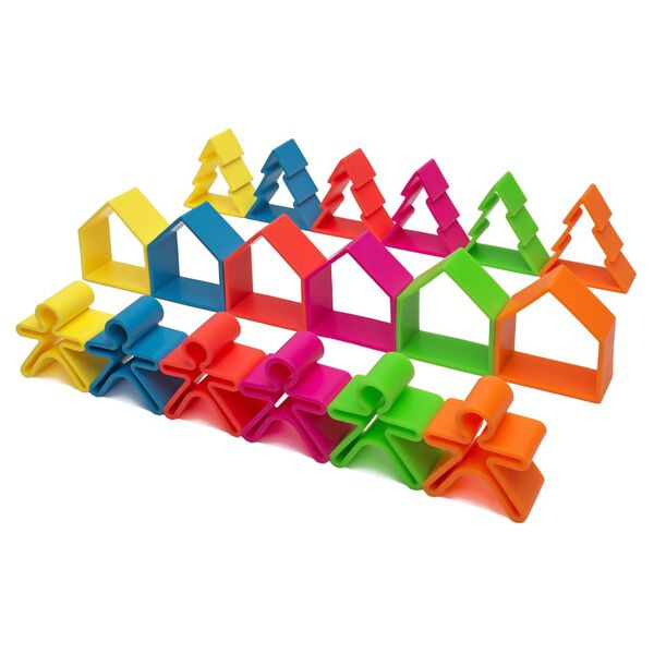 d&euml;na Leksakshus barnfigurer & tr&auml;d Neon 18 delar silikon