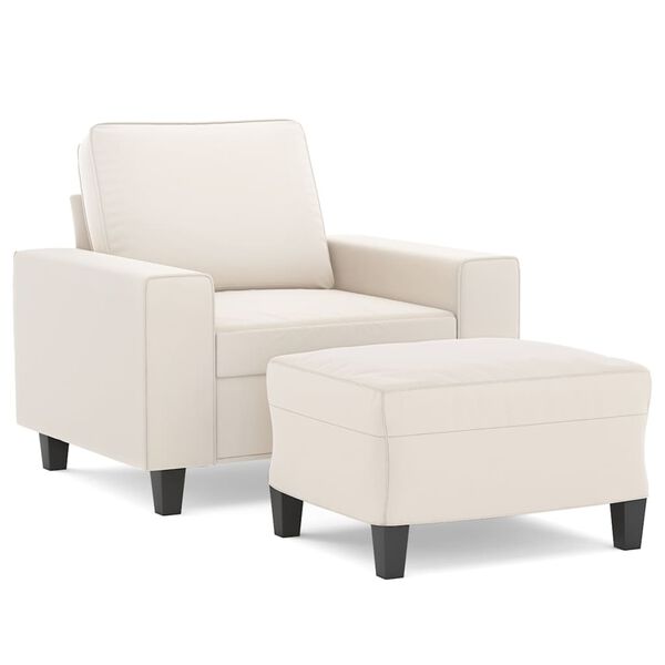 vidaXL F&aring;t&ouml;lj med fotpall beige 60 cm mikrofibertyg