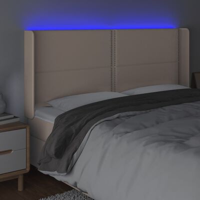 vidaXL Sänggavel LED cappuccino 203x16x118/128 cm konstläder