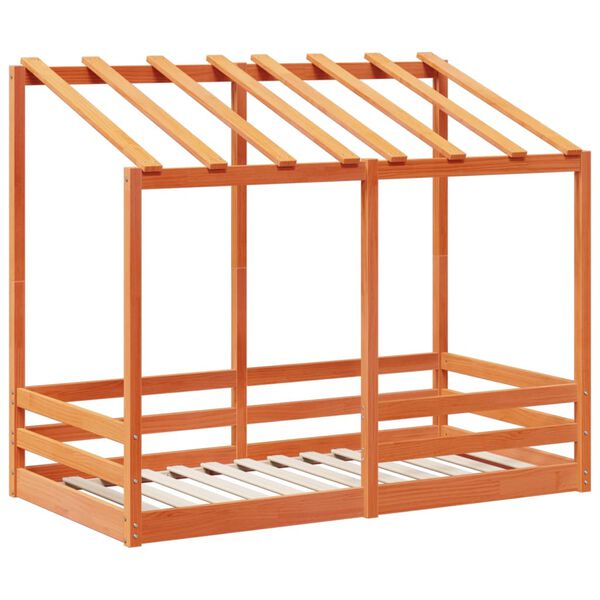 vidaXL Barnsäng med tak vaxbrun 70x140 cm massiv furu