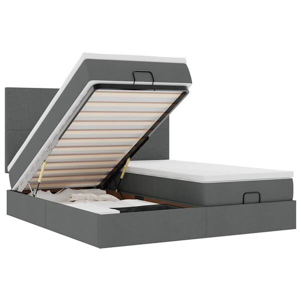 vidaXL Ottoman sängram med madrasser mörkgrå 160x200 cm tyg