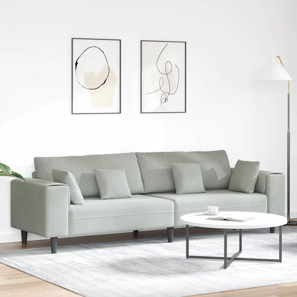 vidaXL Soffa med kudde Ljusgr&aring; 250 x 77 x 76 cm Sammet