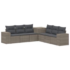 vidaXL Soffset 7 st Gr&aring; och m&ouml;rkgr&aring; Poly Rattan och st&aring;l