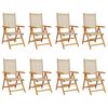 vidaXL Justerbara tr&auml;dg&aring;rdsstolar 8 st beige konstrotting/massivt tr&auml;
