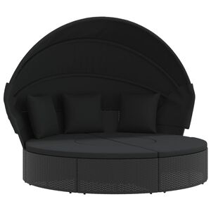 vidaXL Sols&auml;ng med tak och dynor svart konstrotting