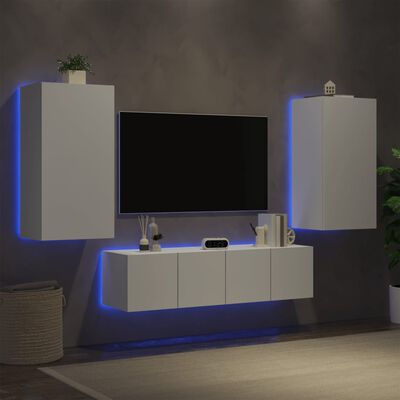 vidaXL Tv-bänk 4 delar LED vit konstruerat trä
