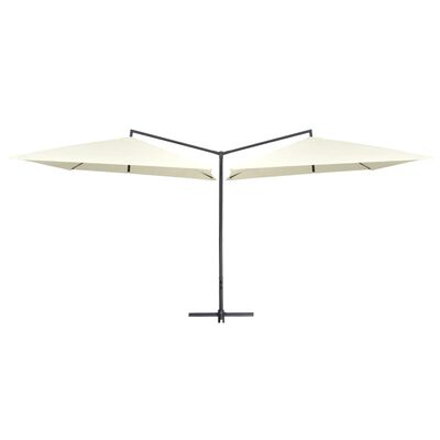 vidaXL Dubbelt parasoll med stålstång 250x250 cm sandvit
