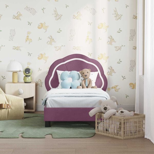 vidaXL Sängram för småbarn med huvudgavel Lila 70 x 140 cm Sammet